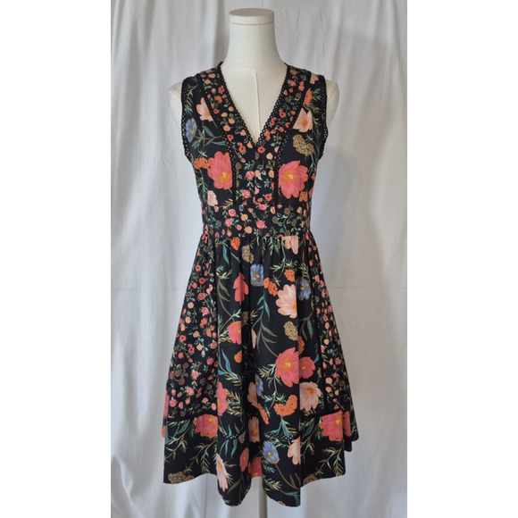LN Kate Spade New York Black Floral Mixed Blossom Fit & Flare Dress US 4 - Picture 3 of 9